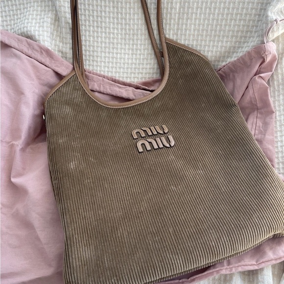 Miu Miu Handbags - Miu Miu Tan Corduroy Tote Bag